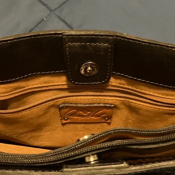 ☑️PATRICIA NASH BURNISHED ALL LEATHER ADELINE TOTE  BAG black - Picture 9 of 11